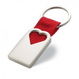 Heart metal key ring, red