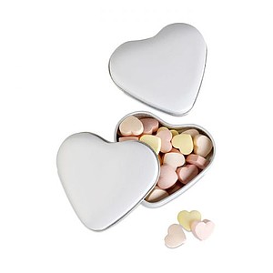 Heart tin box with candies, white