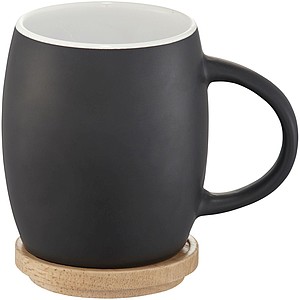 Hearth ceramic mug with wood lid/coaster, black/white
