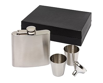 Hip flask "Cowboy" consists of flask, funnel and 2 cups,colour silver