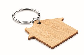 House shaped bamboo key ring
