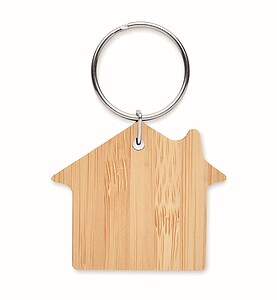 House shaped bamboo key ring