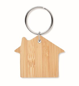 House shaped bamboo key ring