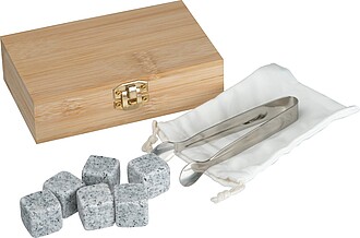 Ice cube set in Bamboo case, beige