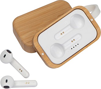 Inearphones in a bomboo box