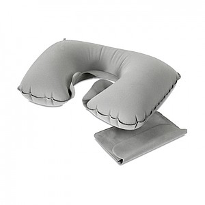 Inflatable pillow in pouch, grey