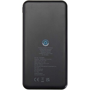 Intan 10.000 mAh 10W recycled plastic power bank, solid black