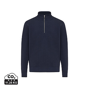 IQONIQ Elgon recycled cotton quarter zip sweater, navy blue