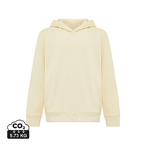 Iqoniq Yengo kids recycled cotton hoodie with sidepockets, cream yellow, size 7/8