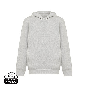 Iqoniq Yengo kids recycled cotton hoodie with sidepockets, light heather grey, size 3/4
