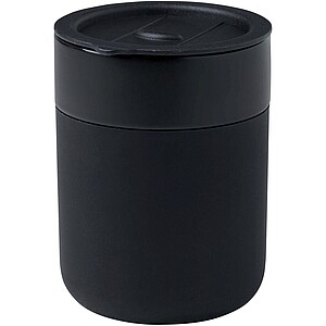 Java 330 ml ceramic tumbler with silicone wrap and plastic lid, solid black