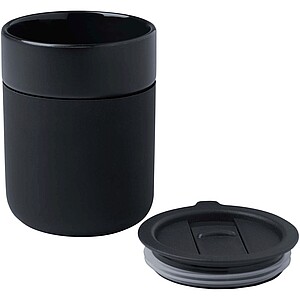 Java 330 ml ceramic tumbler with silicone wrap and plastic lid, solid black