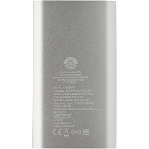 Juice 4000 mAh Type-C recycled aluminium wireless power bank, silver