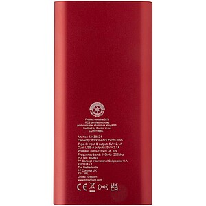 Juice 8000 mAh Type-C recycled aluminium wireless power bank, red