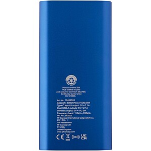 Juice 8000 mAh Type-C recycled aluminium wireless power bank, royal blue