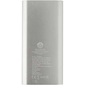 Juice 8000 mAh Type-C recycled aluminium wireless power bank, silver
