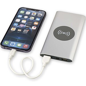 Juice 8000 mAh Type-C recycled aluminium wireless power bank, silver