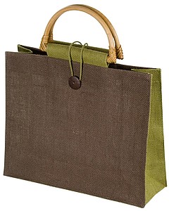 Jute bag with bamboo grip, green