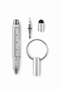 Key ring with twist action pen, matt silver