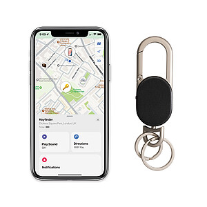 Keyfinder keychain with worldwide locating and USB C, black, grey