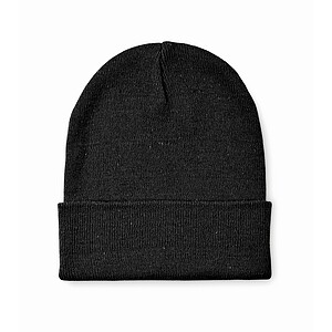 Knitted beanie with cuff, black