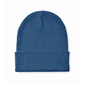 Knitted beanie with cuff, blue