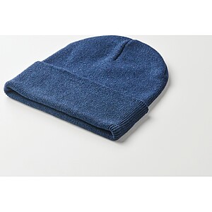 Knitted beanie with cuff, blue