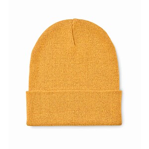 Knitted beanie with cuff, yellow