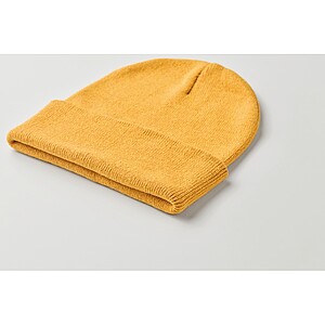 Knitted beanie with cuff, yellow