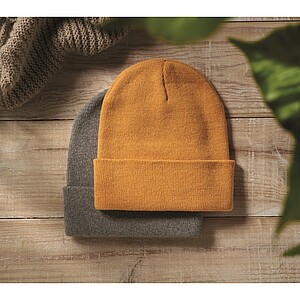 Knitted beanie with cuff, yellow