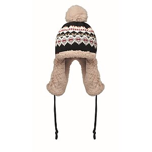 Knitted beanie with ear flap, grey