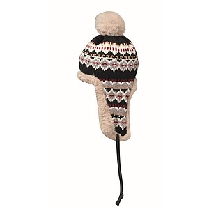 Knitted beanie with ear flap, grey