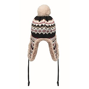 Knitted beanie with ear flap, grey