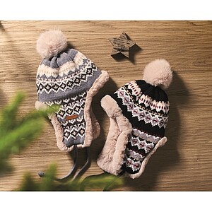 Knitted beanie with ear flap, grey