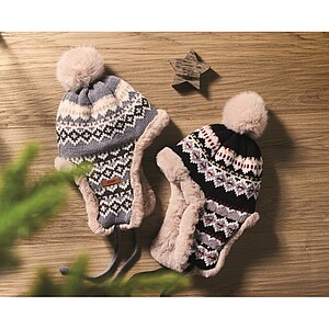 Knitted beanie with ear flap, grey