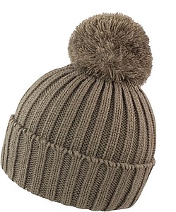 Knitted Hat with Pompon, beige