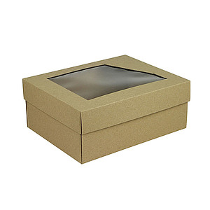 Kraft box with a transparent window in the lid, size 240x180x95, brown