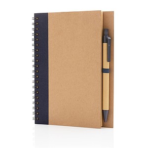 Kraft spiral notebook with pen, blue