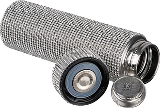 Large stainless steel drinking bottle with rhinestone accents, grey