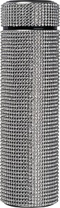 Large stainless steel drinking bottle with rhinestone accents, grey