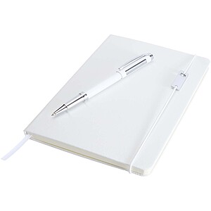 Legato Elegance A5 hard cover notebook and rollerball pen set, white
