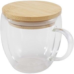 Lenora 250 ml glass cup with bamboo lid, transparent clear