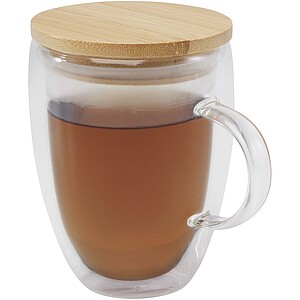 Leona 350 ml glass cup with bamboo lid, transparent clear