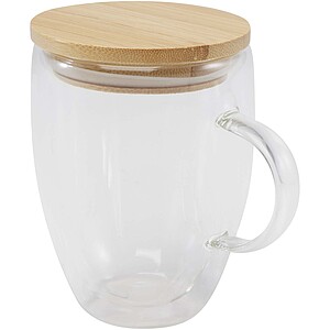 Leona 350 ml glass cup with bamboo lid, transparent clear