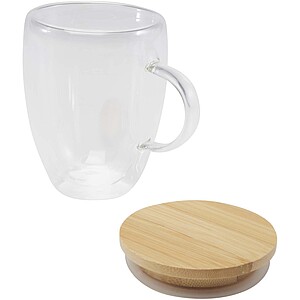 Leona 350 ml glass cup with bamboo lid, transparent clear