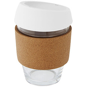 Lidan 360 ml borosilicate glass tumbler with cork grip and silicone lid