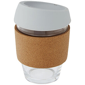 Lidan 360 ml borosilicate glass tumbler with cork grip and silicone lid