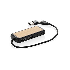 Link RCS recycled plastic and bamboo dual Input USB hub, black