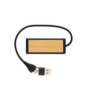 Link RCS recycled plastic and bamboo dual Input USB hub, black