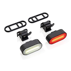 Lumino RCS recycled plastic USB re-chargeable bike light set, black
